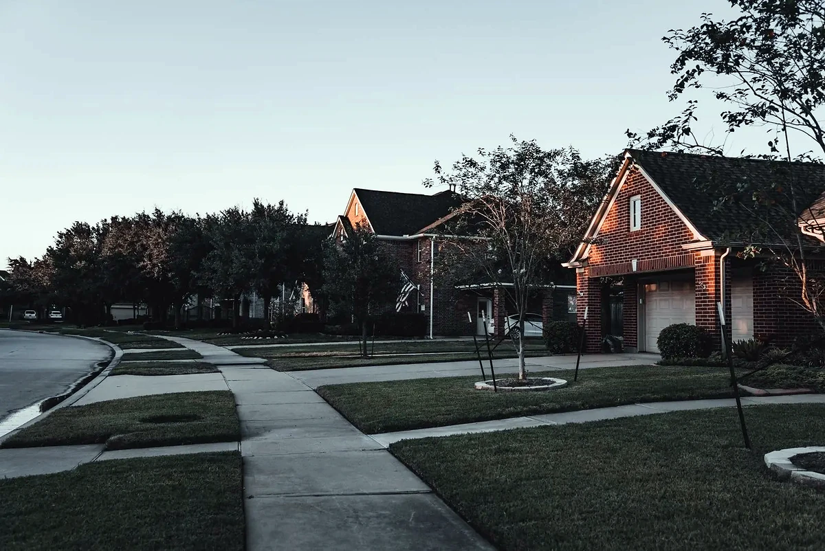 Pitched roofs along a residential street