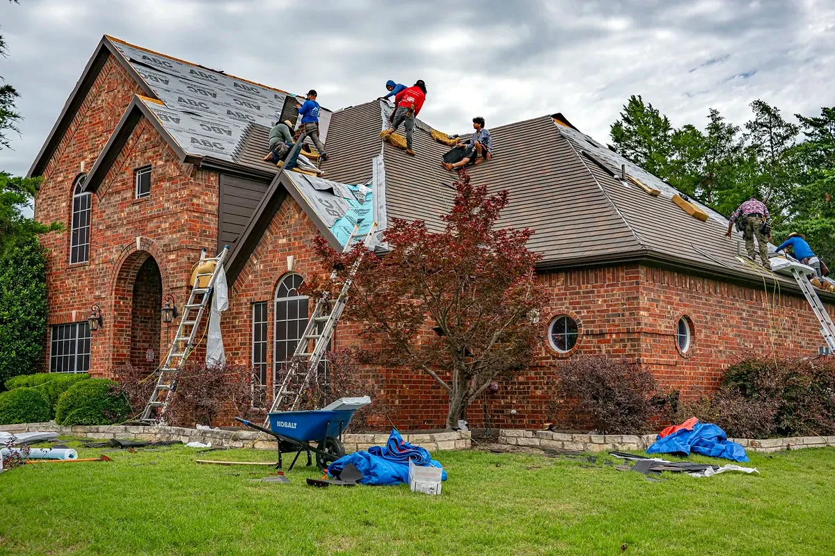 Roof replacement on a brick home