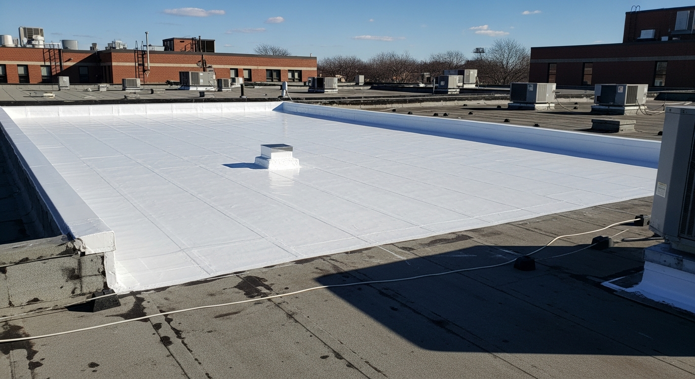 White reflective surface on a flat roof
