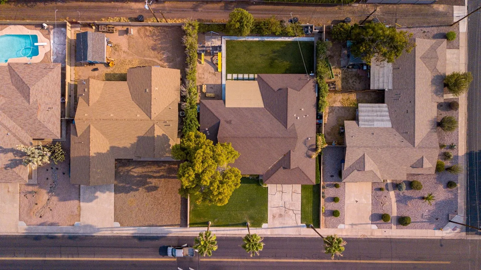 Residential rooftops viewed from above